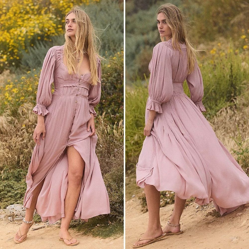 New Free People Magdalia Maxi Dress Pale Mauve S